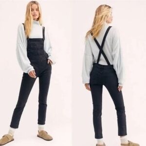Free People Black Skinny Denim Overralls